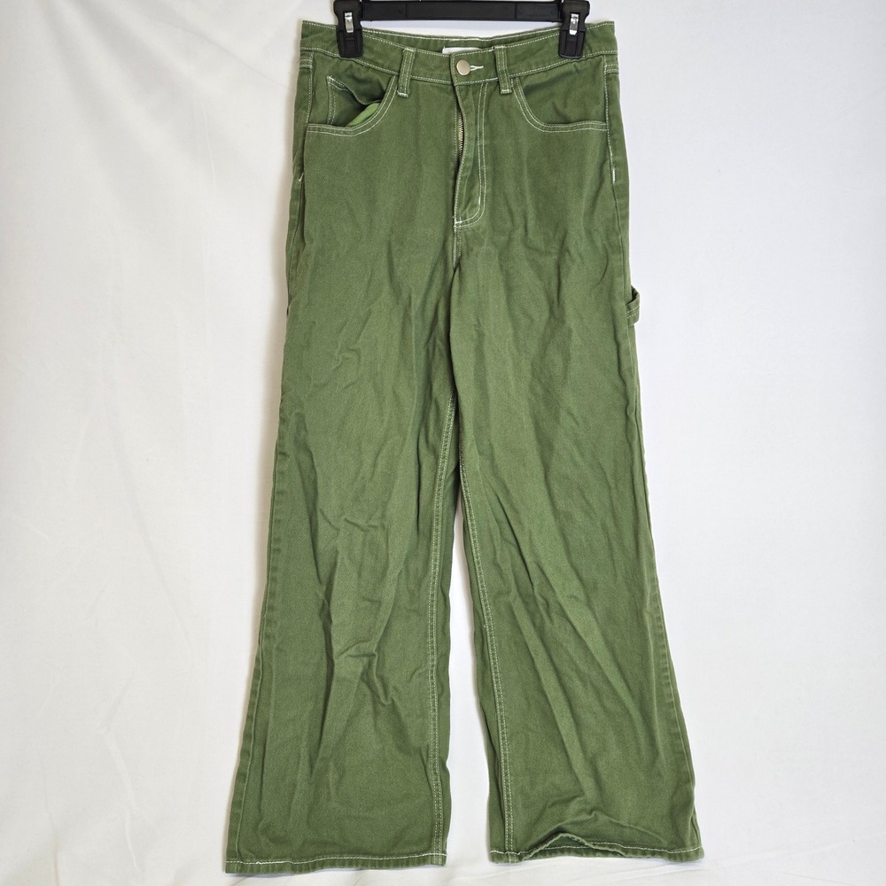 Rue21 Wide Leg Carpenter Jeans 100% Cotton Green Juniors Large